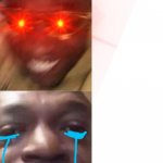 issa meem | ME GETTING GOGETA BLUE IN DBL; TOSHI RELEASING ANOTHER YELLOW TYPE LF ONE MONTH LATER | image tagged in happy glasses guy / crying guy,issa meem | made w/ Imgflip meme maker