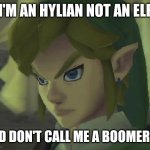 When You Don't Your Video Game Character's Race | I'M AN HYLIAN NOT AN ELF; AND DON'T CALL ME A BOOMER TO | image tagged in angry link | made w/ Imgflip meme maker