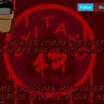 Plz let it b a girl XD | WHOEVER COMMENTS FIRST OWNS ME FOR ABOUT A MONTH; *ME CROSSING MY FINGERS HOPING IT'LL BE A GIRL XD* | image tagged in eyitayo13's temporary announcement template | made w/ Imgflip meme maker