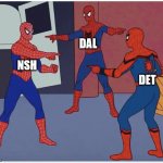 Central Division race to the bottom | DAL; NSH; DET | image tagged in spider man mexican standoff | made w/ Imgflip meme maker