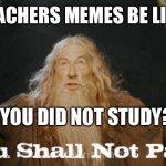 gandalf you shall not pass | TEACHERS MEMES BE LIKE; YOU DID NOT STUDY? | image tagged in gandalf you shall not pass | made w/ Imgflip meme maker