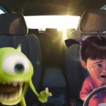Boo crying in car with mike meme