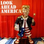 Trump Golden statue look ahead America meme