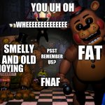 i make memes almost every day so pls upvote | YOU UH OH; PSST REMEMBER US? | image tagged in fnaf ranks,pls upvote,upvote | made w/ Imgflip meme maker