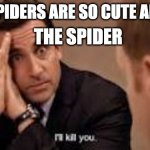 spiders | MOM:SPIDERS ARE SO CUTE AND NICE; THE SPIDER | image tagged in micheal scott ill kill you | made w/ Imgflip meme maker