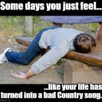 Bad Day | Some days you just feel... ...like your life has turned into a bad Country song. | image tagged in exhausted mandinga_2 | made w/ Imgflip meme maker