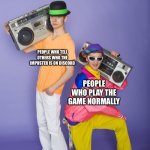 Among Us meme | PEOPLE WHO TELL OTHERS WHO THE IMPOSTER IS ON DISCORD; PEOPLE WHO PLAY THE GAME NORMALLY | image tagged in lame kid vs cool kid | made w/ Imgflip meme maker