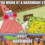 Software engineers | DO YOU WORK AT A HARDWARE STORE; *PFFFT* 
HARDWARE | image tagged in funnier than 24 | made w/ Imgflip meme maker