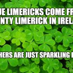Clover | TRUE LIMERICKS COME FROM COUNTY LIMERICK IN IRELAND. ALL OTHERS ARE JUST SPARKLING POEMS. | image tagged in clover | made w/ Imgflip meme maker