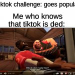 Why Tiktok, WHy | Tiktok challenge: goes popular; Me who knows that tiktok is ded: | image tagged in which idiot made this | made w/ Imgflip meme maker