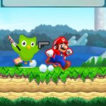 Super Mario is running from The Duolingo Owl | image tagged in super mario run,duolingo | made w/ Imgflip meme maker