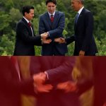 Obama Trudeau handshake intensified meme
