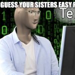 tehc | WHEN YOU GUESS YOUR SISTERS EASY PASSWORD | image tagged in tehc | made w/ Imgflip meme maker