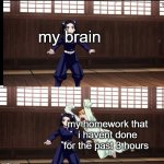 Zenitsu | my brain; my homework that i havent done for the past 3 hours | image tagged in zenitsu | made w/ Imgflip meme maker