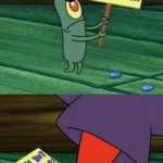 Plankton gets stepped on meme