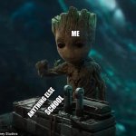 everyone | ME; ANYTHING ELSE; SCHOOL | image tagged in baby groot | made w/ Imgflip meme maker