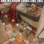 DIRTY | WHEN MY MOM TELLS ME TO CLEAN MY ROOM AND MY ROOM LOOKS LIKE THIS | image tagged in dirty room | made w/ Imgflip meme maker