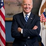 President Biden formal portrait with flag meme