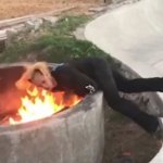 Falling into a fire pit