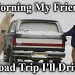 bear | Morning My Friend; Road Trip I'll Drive | image tagged in bear | made w/ Imgflip meme maker