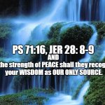 Waterfall | AND 
by the strength of PEACE shall they recognize your WISDOM as OUR ONLY SOURCE. PS 71:16, JER 28: 8-9 | image tagged in waterfall | made w/ Imgflip meme maker