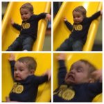 Kid falling down slide