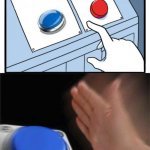 Red and blue button hitting blue