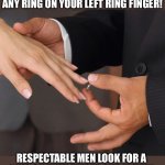 Dating advice for women | LADIES, IF YOU ARE LOOKING FOR A MAN DON'T EVER WEAR ANY RING ON YOUR LEFT RING FINGER! RESPECTABLE MEN LOOK FOR A RING ON THAT FINGER AND IF THEY SEE ONE THEY WILL NOT TALK TO YOU. | image tagged in dating,dating sucks,wisdom,words of wisdom,memes,dating advice | made w/ Imgflip meme maker