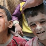 Syrian children of war crying