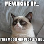 Grumpy Cat Bed Meme | ME WAKING UP... NOT IN THE MOOD FOR PEOPLE'S BULLSHIT. | image tagged in memes,grumpy cat bed,grumpy cat | made w/ Imgflip meme maker