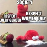 Elmo Cocaine | SOCIETY; RESPECT WOMEN ONLY; RESPECT EVERY GENDER | image tagged in elmo cocaine | made w/ Imgflip meme maker