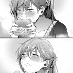 anime girl eating burger crying