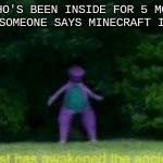 Whom | ME WHO'S BEEN INSIDE FOR 5 MONTHS WHEN SOMEONE SAYS MINECRAFT IS BAD | image tagged in whom'st has awakened the ancient one | made w/ Imgflip meme maker