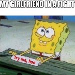 try me hoe | MY GIRLFRIEND IN A FIGHT | image tagged in try me hoe | made w/ Imgflip meme maker