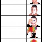 clown applying makeup - 5 faces
