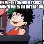 this is me right now | ME WHEN I SNEAK A TRISCUT CRACKER WHEN IM NOT ALOUD TO | image tagged in exited deku | made w/ Imgflip meme maker