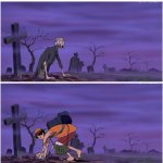 Luffy pushing zombie meme