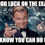 Good Luck! | GOOD LUCK ON THE EXAM; I KNOW YOU CAN DO IT | image tagged in good luck | made w/ Imgflip meme maker