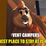 Tada dog | THE BEST PLACE TO STAY AT IS HERE! VENT CAMPERS | image tagged in tada dog,roblox,memes | made w/ Imgflip meme maker