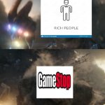 R.I.P GAMESTOP | image tagged in iron man snaps fingers | made w/ Imgflip meme maker
