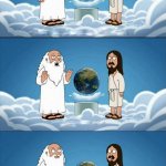God and Jesus talking about globe