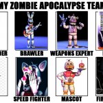 Sister location team | image tagged in my zombie apocalypse team v2 memes | made w/ Imgflip meme maker