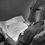 50's Crusader reading newspaper