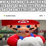 Italiano mc Donald’s | WHEN YOUR NON ITALIAN FRIEND BOASTS ABOUT BEING BETTTER AT MAKING PIZZAS AND ON ANCESTRY.COM IT SAYS THIS | image tagged in italian mode activated | made w/ Imgflip meme maker