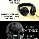 Understanding the lyrics | I LIKE EM THICK; I LIKE EM CHUNKY | image tagged in understanding the lyrics | made w/ Imgflip meme maker