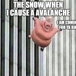the falling avalanche | THE SNOW WHEN I CAUSE A AVALANCHE; I AM COMING FOR YA BOI | image tagged in falling pig | made w/ Imgflip meme maker