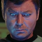Star Trek McCoy wide eyes looking down meme