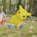 Pikmin carrying Pikachu