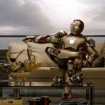 Iron Man sitting on sofa