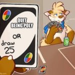 furry or draw 25 | QUIT BEING POLY | image tagged in furry or draw 25,poly,furries,memes | made w/ Imgflip meme maker
